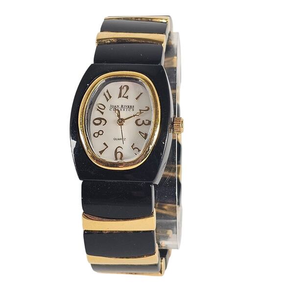 Joan Rivers Classics Women's Quartz Watch 25mm Oval Black Gold Stretch Bracelet - Picture 1 of 15